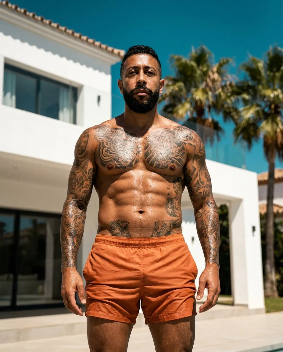 Luxury Fitness Editorial Portrait, Mediterranean Villa, Cinematic