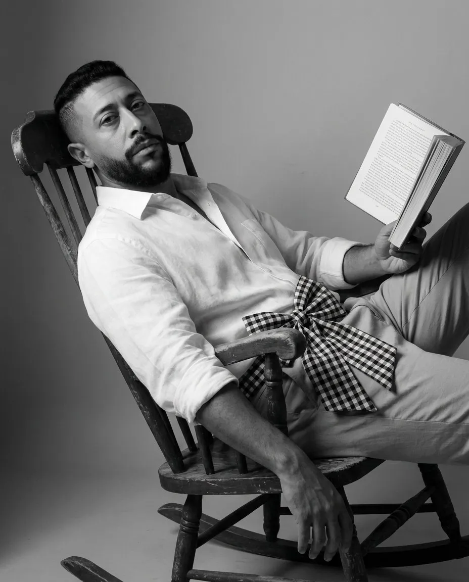 Black-and-White Editorial Reclining Portrait with Cinematic Chiaroscuro