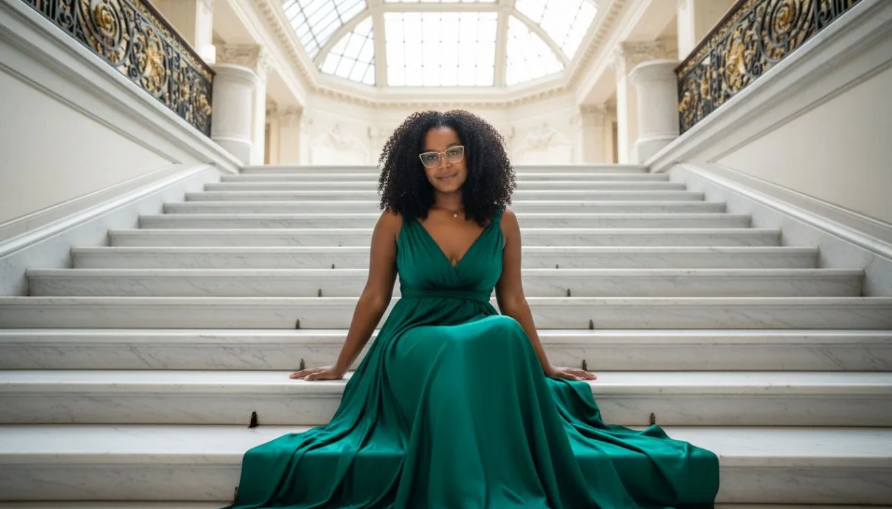 Luxury Marble Staircase Fashion Editorial Portrait