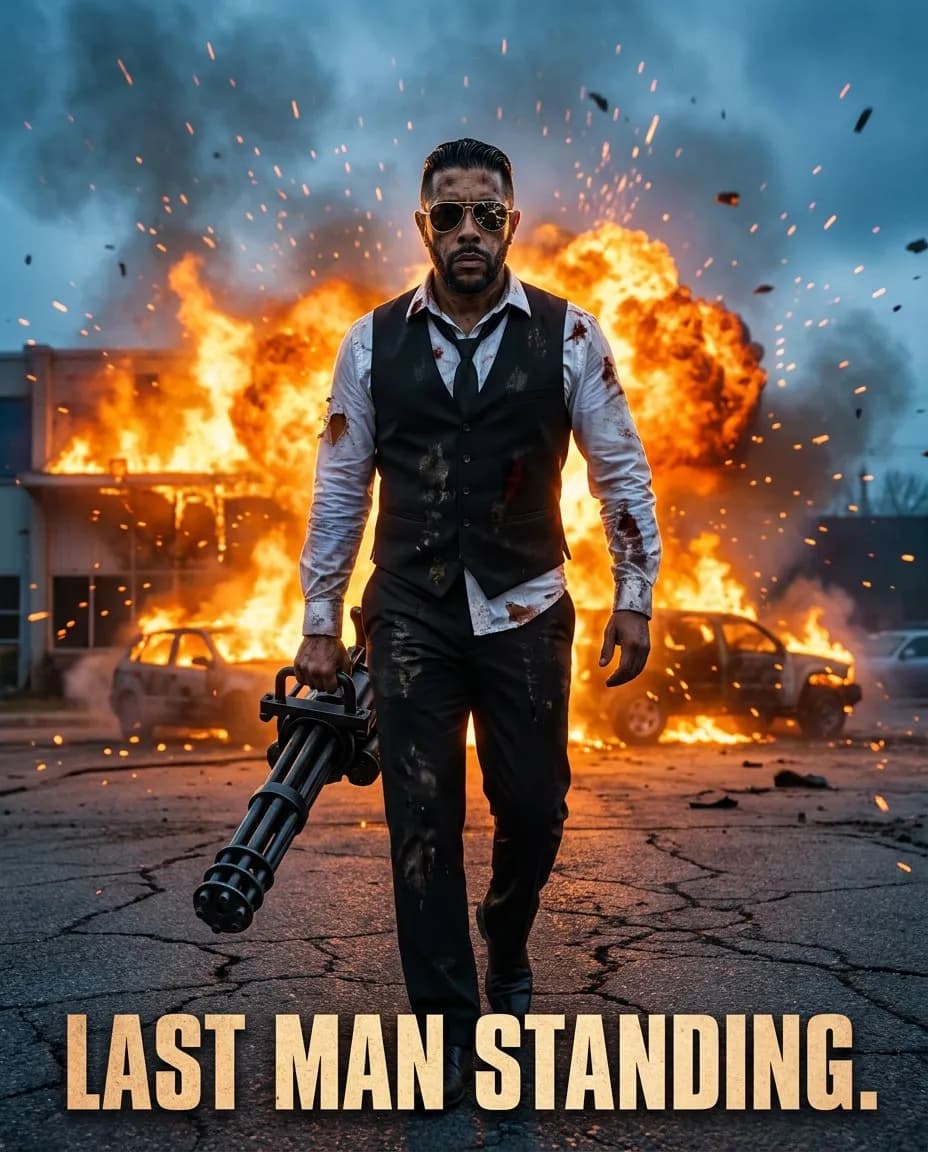 Cinematic Hyper-Realistic Explosive Action Movie Poster 8K